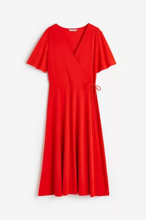 H&M Dames Midi jurken - Tricot overslagjurk - Rood