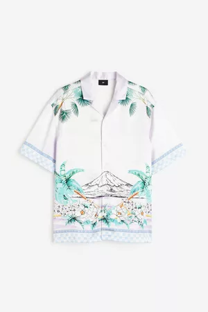 H&M Heren Casual Overhemden - Casual satijnen hemd Relaxed Fit - Paars