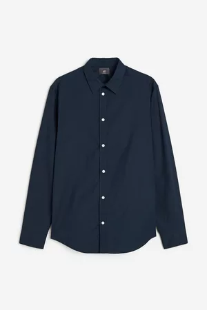H&M Heren Slim Fit Overhemden - Hemd Slim Fit Easy Iron - Blauw