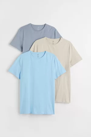 H&M Heren Slim Fit Overhemden - Set van 3 T-shirts - Slim Fit - Blauw