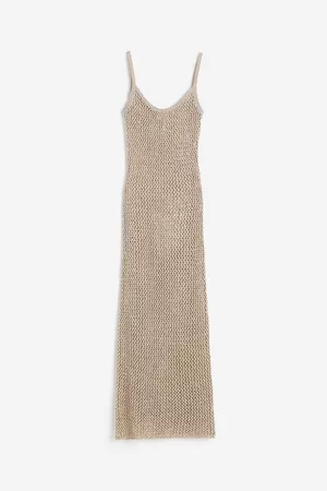 H&M Dames Midi jurken - Jurk met gehaakte look - Beige
