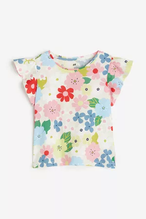 H&M Kinderen Tops - Tricot top met volantmouwen - Beige