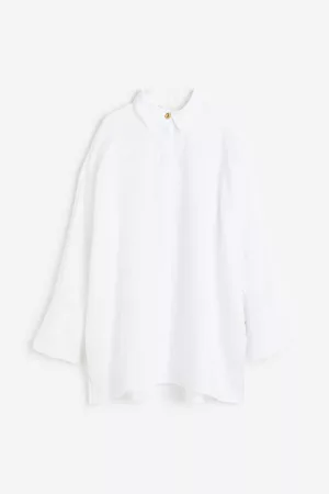H&M Dames Oversized Overhemden - Oversized linnen hemd - Wit