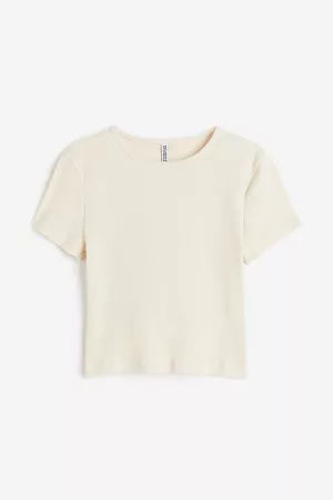 H&M Dames Crop Top - Geribde crop top - Beige