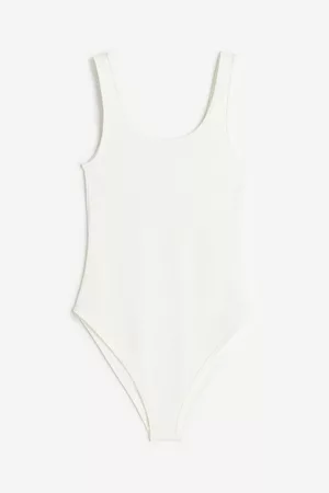 H&M Dames Bodysuits - Body van ribtricot - Wit