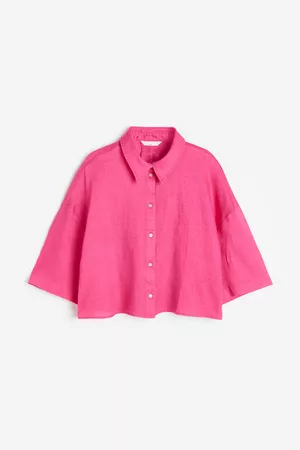 H&M Dames Oversized Overhemden - Oversized linnen hemd - Roze