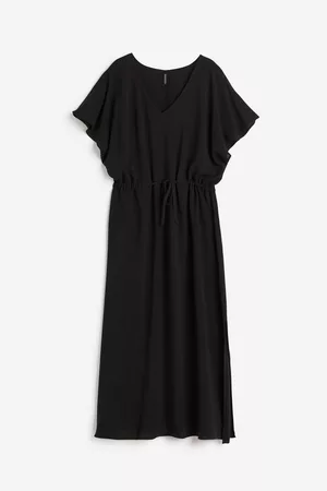 H&M Dames Midi jurken - Jurk met trekkoord - Zwart