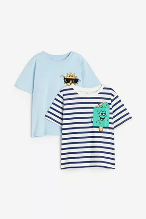 H&M Kinderen T-shirts - Set van 2 T-shirts met interactief detail - Blauw