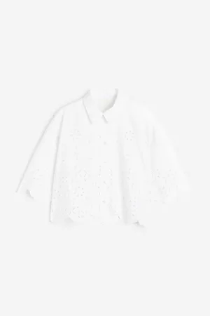 H&M Dames Borderie Overhemden - Hemd met broderie anglaise - Wit
