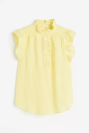 H&M Dames Overhemden - Bloes van linnenmix met volants - Geel
