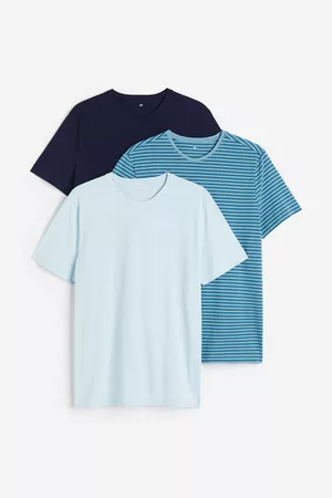 H&M Heren Slim Fit Overhemden - Set van 3 T-shirts - Slim Fit - Blauw