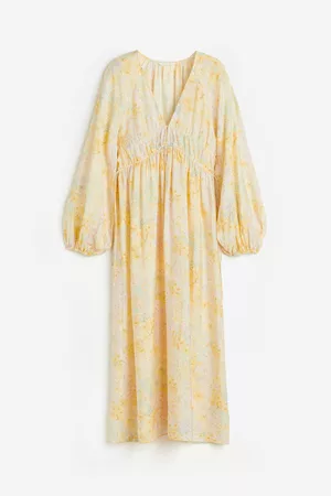 H&M Dames Midi jurken - Oversized jurk met striklintjes - Geel