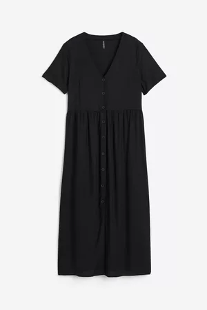 H&M Dames Midi jurken - Doorknoopjurk - Zwart