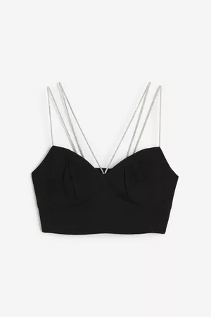 H&M Dames Crop Top - Croptop met strasbandjes - Zwart