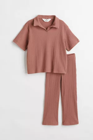 H&M Kinderen T-shirts - 2-delige set van geribd tricot - Beige