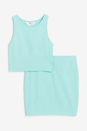 H&M Kinderen Sportshirts - 2-piece ribbed jersey set - Turquoise