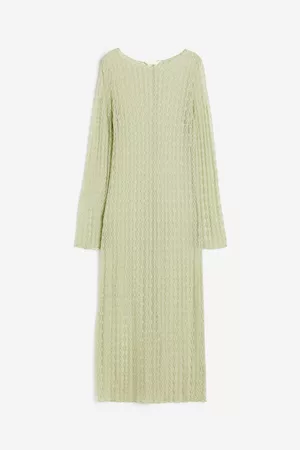 H&M Dames Midi jurken - Kanten jurk - Groen