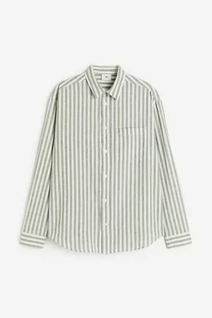 H&M Dames Overhemden - Hemd van linnenmix Relaxed Fit - Groen
