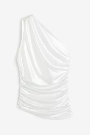 H&M Dames Asymmetrische Tops - Ingerimpelde one-shouldertop - Grijs