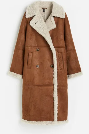 H&M Double-breasted mantel met teddy voering