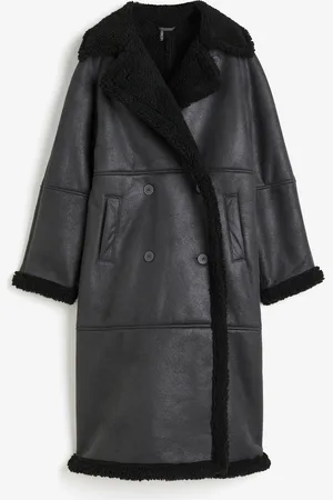 H&M Double-breasted mantel met teddy voering