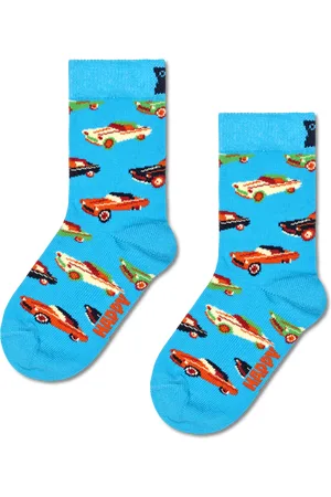 Happy Socks Kids Car Sock | Fun Turquoise Crew Socks for Kids