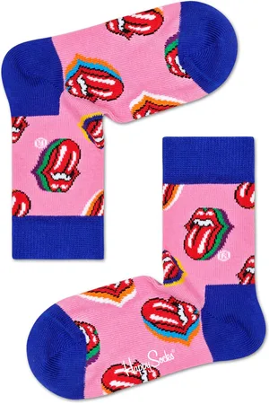Happy Socks Pink Kids Rolling Stones Candy Kiss Crew Sock