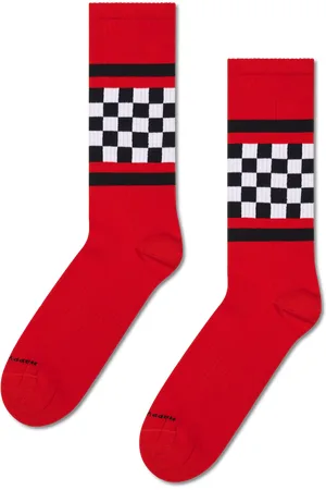 Happy Socks Red Checked Stripe Sneaker Crew Sock