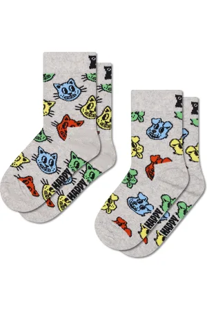 Happy Socks Kids Grey 2-Pack Doggo & Cat Crew Socks