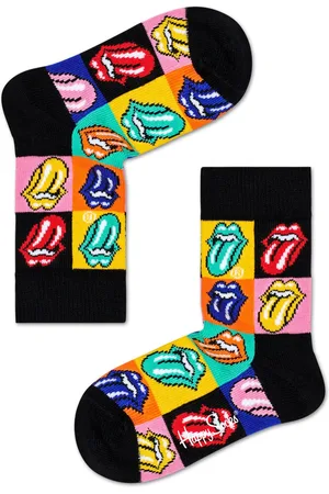 Happy Socks Black Kids Rolling Stones Jumpin Jack Flash Crew Sock