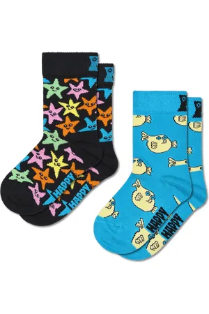 Happy Socks Kids Black 2-Pack Sea Star Crew Socks