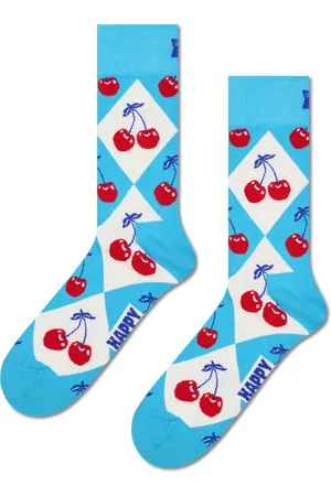 Happy Socks Turquoise Cherry Argyle Crew Sock