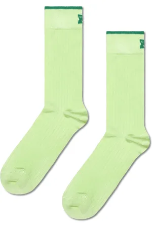 Happy Socks Light Green Shiny Ribbed Socks | Colorful Crew Socks