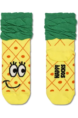 Happy Socks Yellow Pineapple Kids Socks | Organic Cotton Toddler Socks