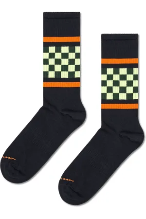 Happy Socks Black Stripe Sneaker Socks | Checked Crew Socks
