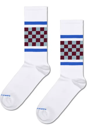 Happy Socks White Checked Stripe Sneaker Socks | Striped Sports Socks