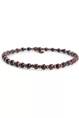 HUGO BOSS Heren Armbanden - Armband van tijgeroog en hematiet met metalen label met merkaccent
