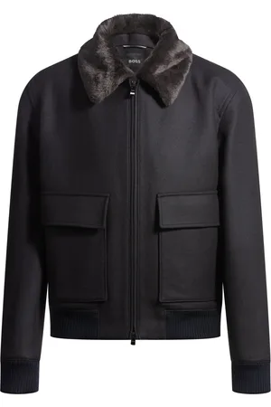 HUGO BOSS Regular-fit pilotenjas met afneembare kraag van imitatiebont