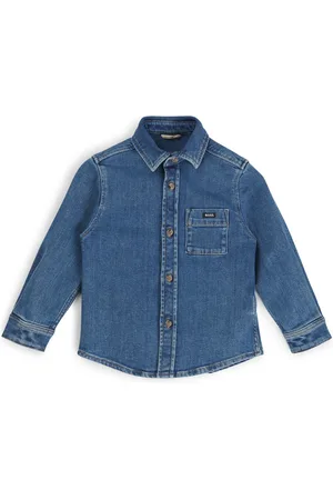 HUGO BOSS Kinderoverhemd van katoenen stretchdenim met lange mouwen