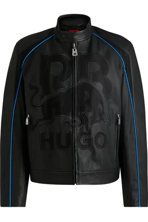 HUGO BOSS Leren jas in een slim-fit met mesh logo uit de HUGO x RB-collectie