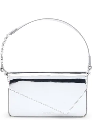 HUGO BOSS Glanzende, zilverkleurige clutch met logodetail op hengsel