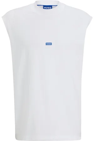 HUGO BOSS Mouwloos T-shirt van katoenen jersey met blauw logolabel