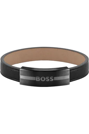 HUGO BOSS Leren armband met logoplaatje gevuld met email
