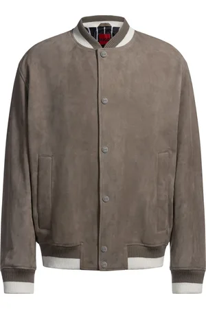HUGO BOSS Bomberjack van suède met geribd detail