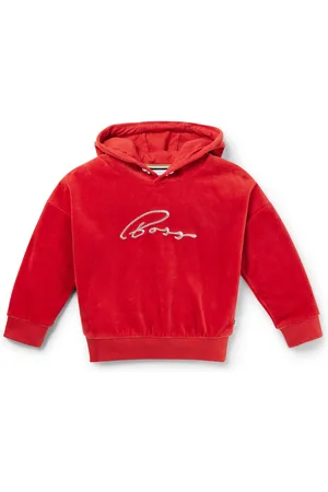 HUGO BOSS Kinderhoodie in fluweel van een katoenmix met handgeschreven logo
