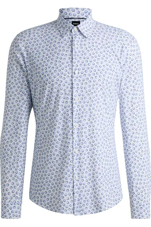 HUGO BOSS Slim-fit overhemd van hoogwaardige stretchjersey met bloemenprint