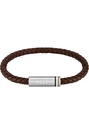 HUGO BOSS Gevlochten armband van leer met magneetsluiting met logo