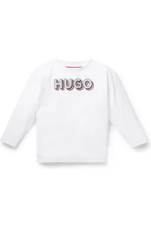 HUGO BOSS Katoenen T-shirt voor kinderen met lange mouwen en logo in glitterlook