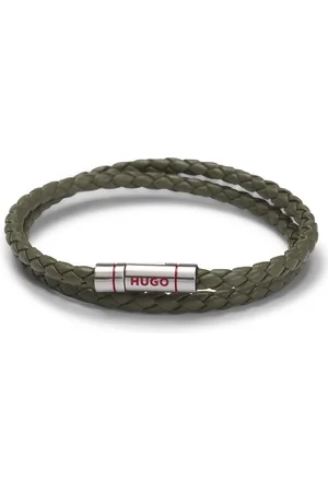HUGO BOSS Dubbele armband van gevlochten leer met logosluiting