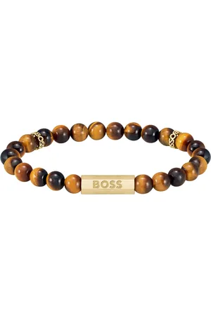 HUGO BOSS Armband met tijgeroogkralen en platte logokralen